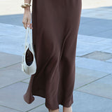 BROWN SATIN SKIRT